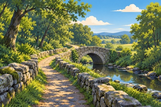 Painted scene of the Sarria to Santiago