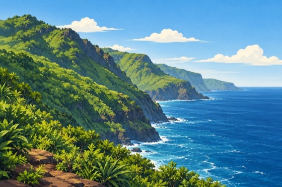 Painted scene of the Kalalau Trail